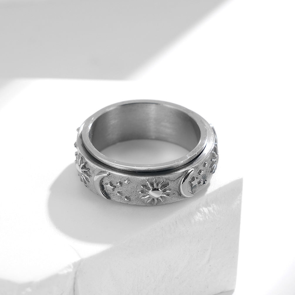 Wholesale Titanium Steel Ring Rotatable  Stress Relief Jewelry Star Moon Sun Design Fashion Accessory